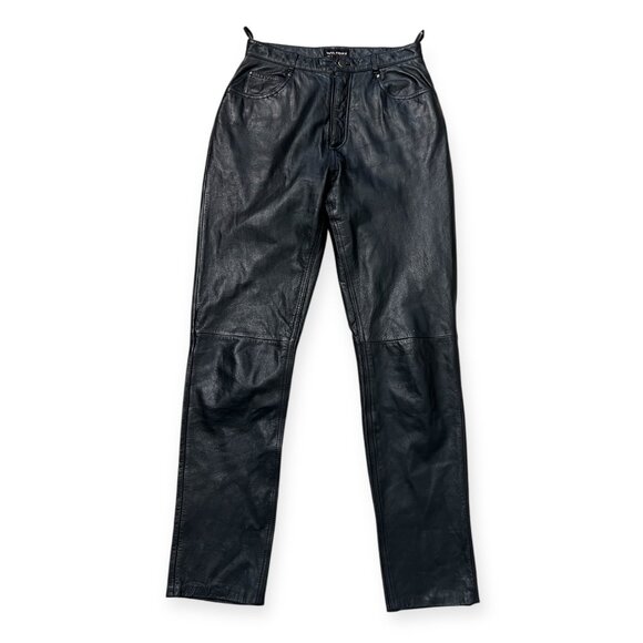 Wilsons Leather Black Pants Size 10 Waist 28" Straight Leg High Waist Lined 90s - Picture 1 of 10